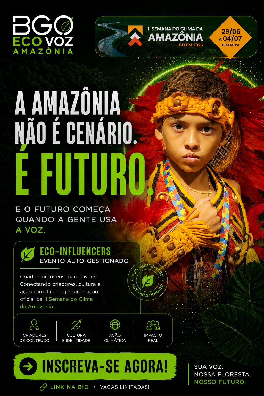 Cartaz Eco-Influencers — Sua voz, nossa floresta, nosso futuro